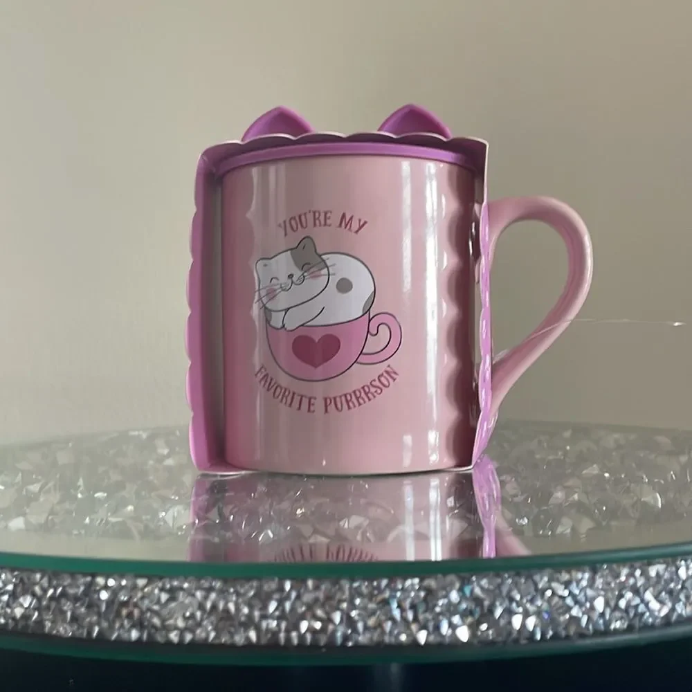 New Eccolo kitty cat mug with silicone cat ear lid you’re my favorite purrrson